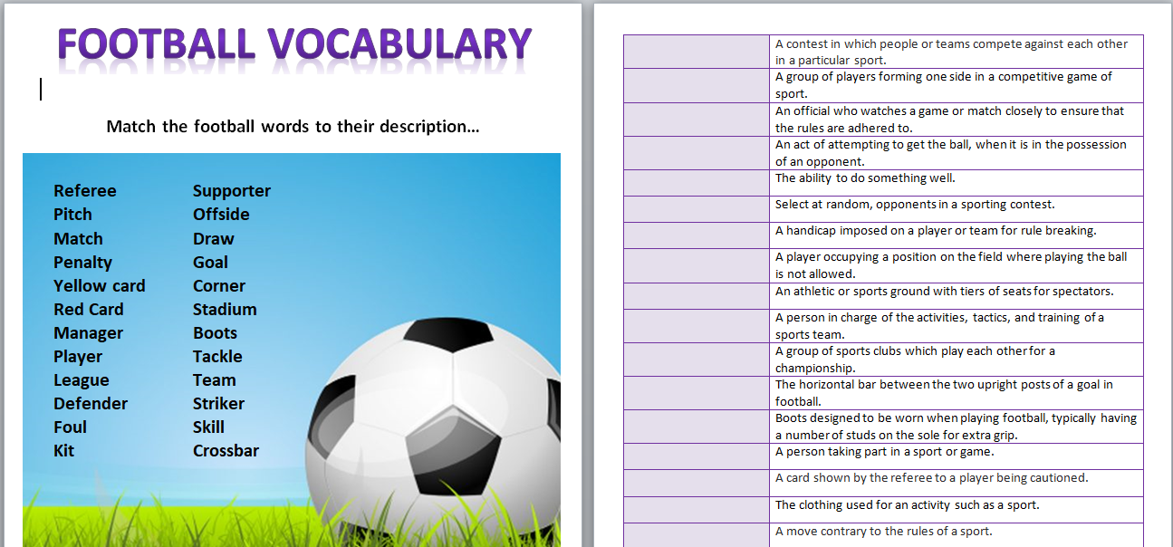 soccer vocabulary list